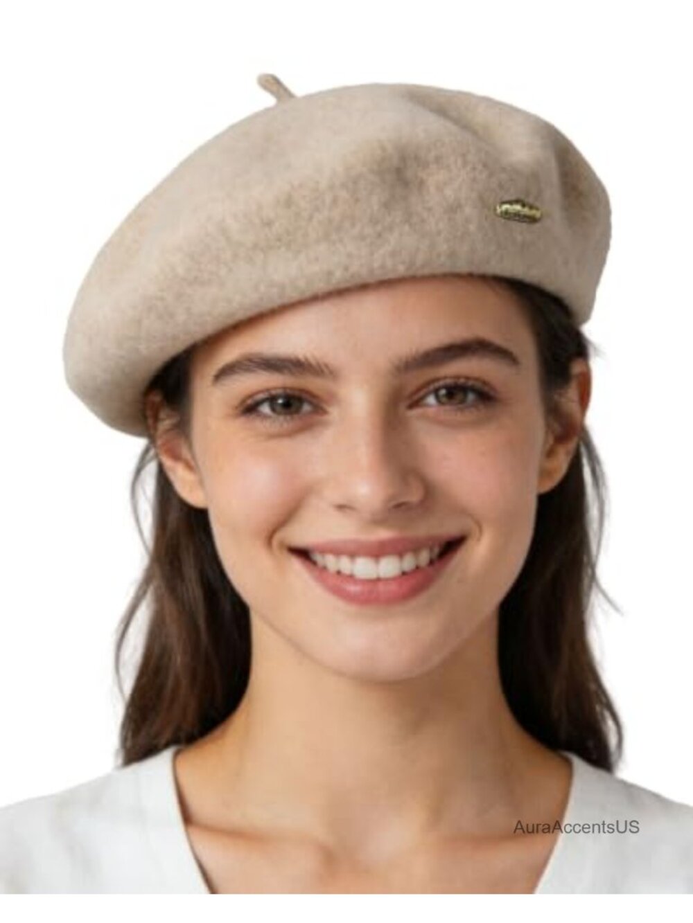 French Style Wool Blend Beret with Copper Metal Label